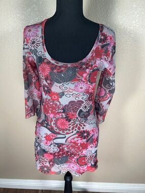 Sweet Pea Pink and Red Floral Scoop Neck Tunic Size XL